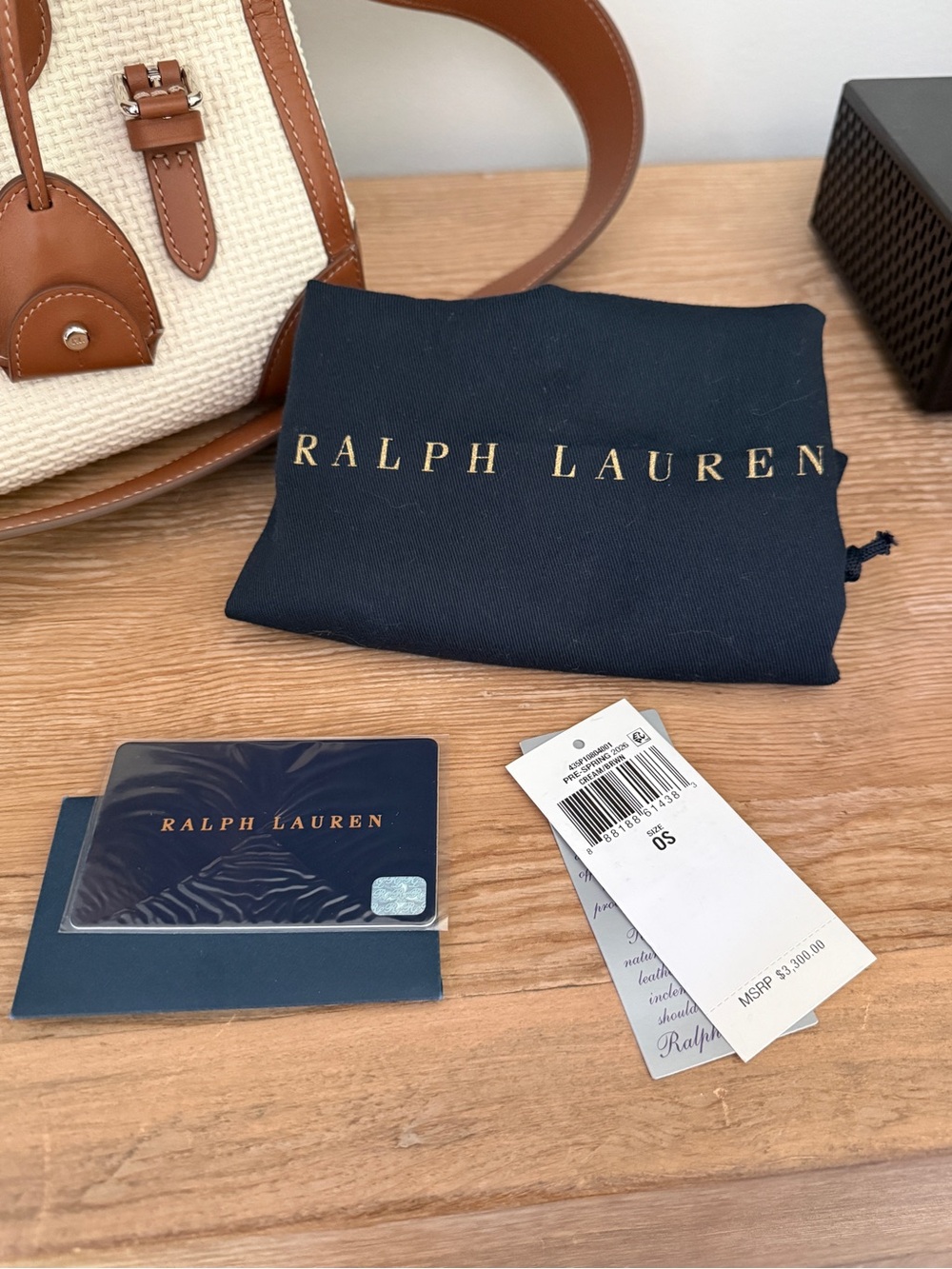 Ralph Lauren Collection Soft Ricky 27 Calfskin-Trim Woven Bag New Lux Cream/Gold - Picture 9 of 9